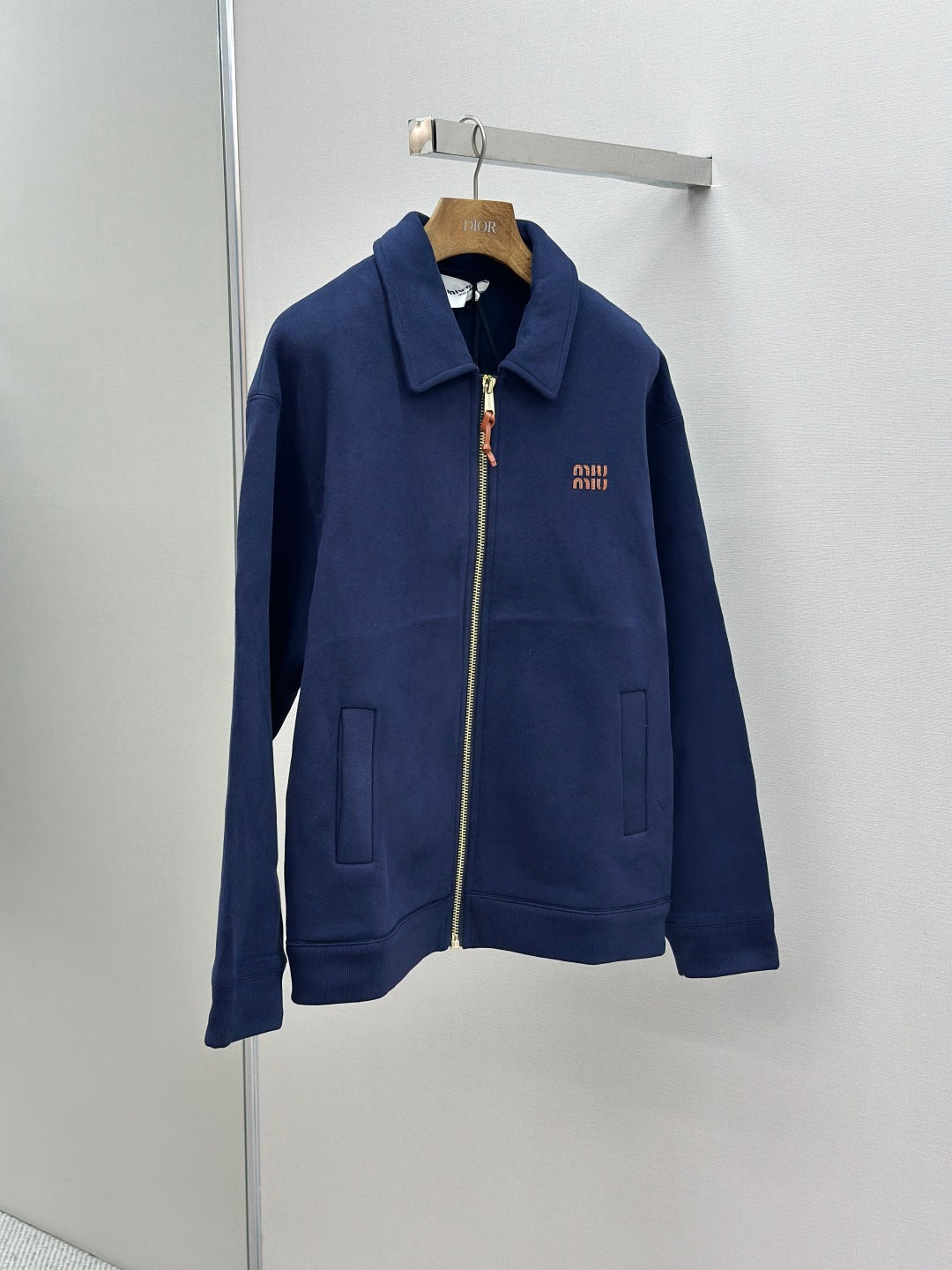 Miu Miu Embroidered Leather Patch Zipper Jacket