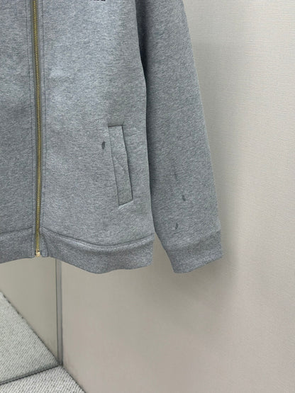 Miu Miu Embroidered Leather Patch Zipper Jacket