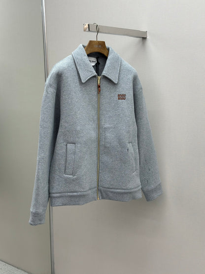 Miu Miu Embroidered Leather Patch Zipper Jacket