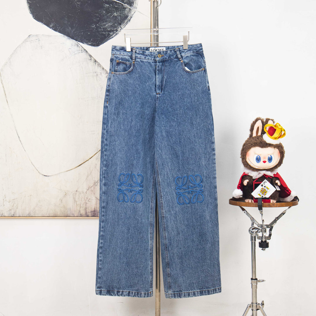 Loewe Anagram Embroidered Distressed Denim Jeans