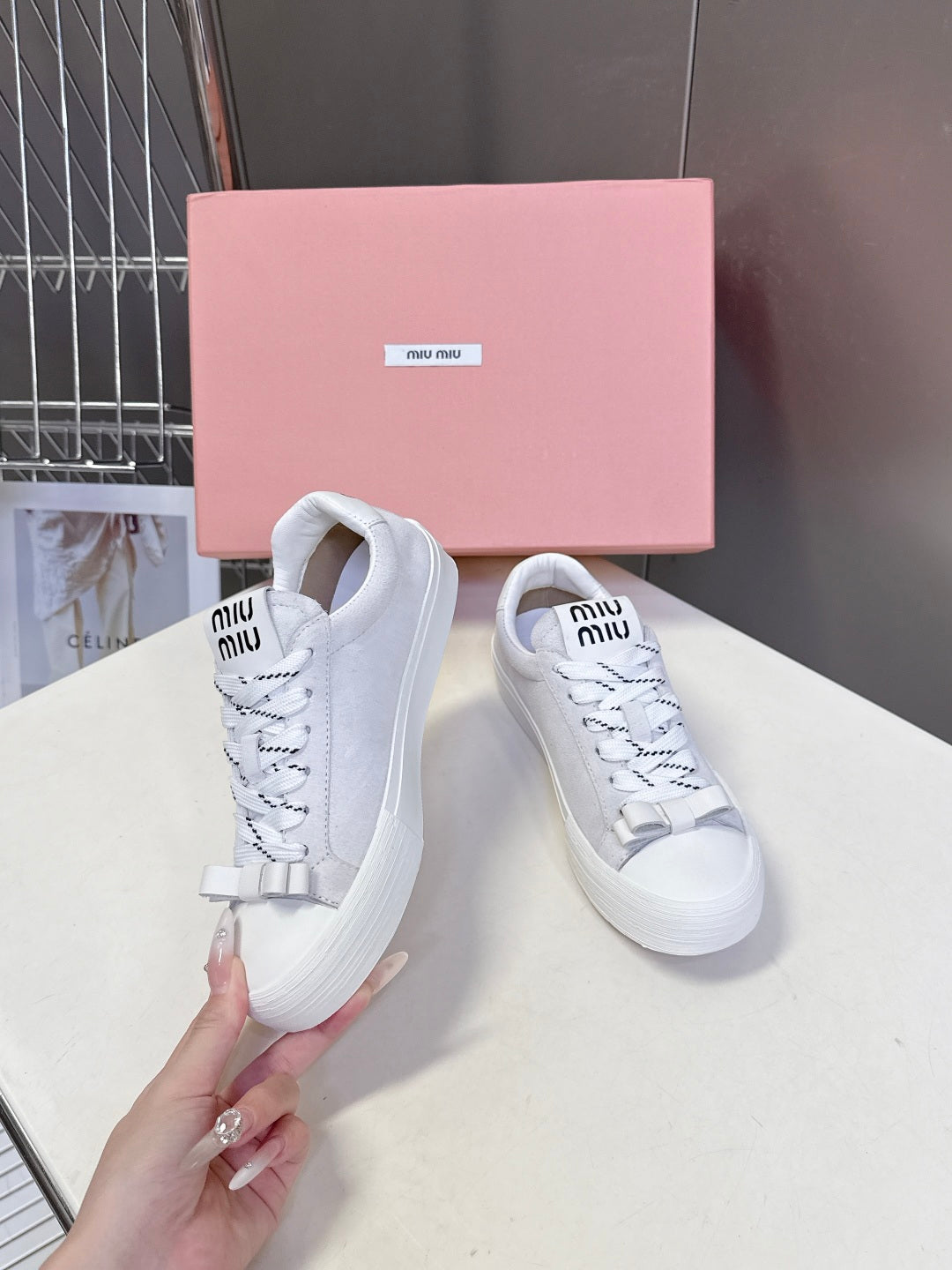Miu Miu Distressed Retro Double Lace Sneakers