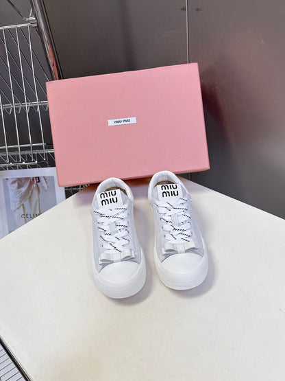 Miu Miu Distressed Retro Double Lace Sneakers