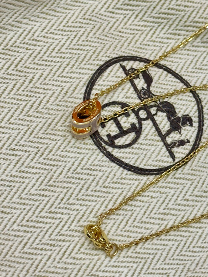 Hermès H-Letter Oval Enamel Necklace