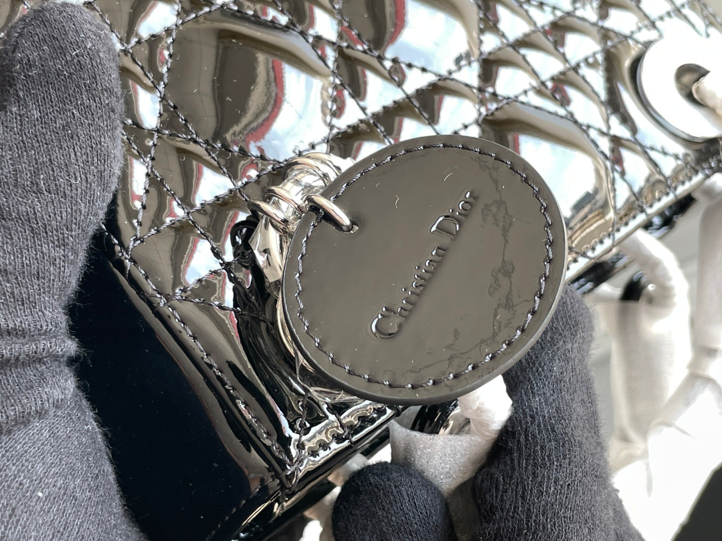 Dior Lady Dior Three-Grid Patent Leather Shoulder Bag