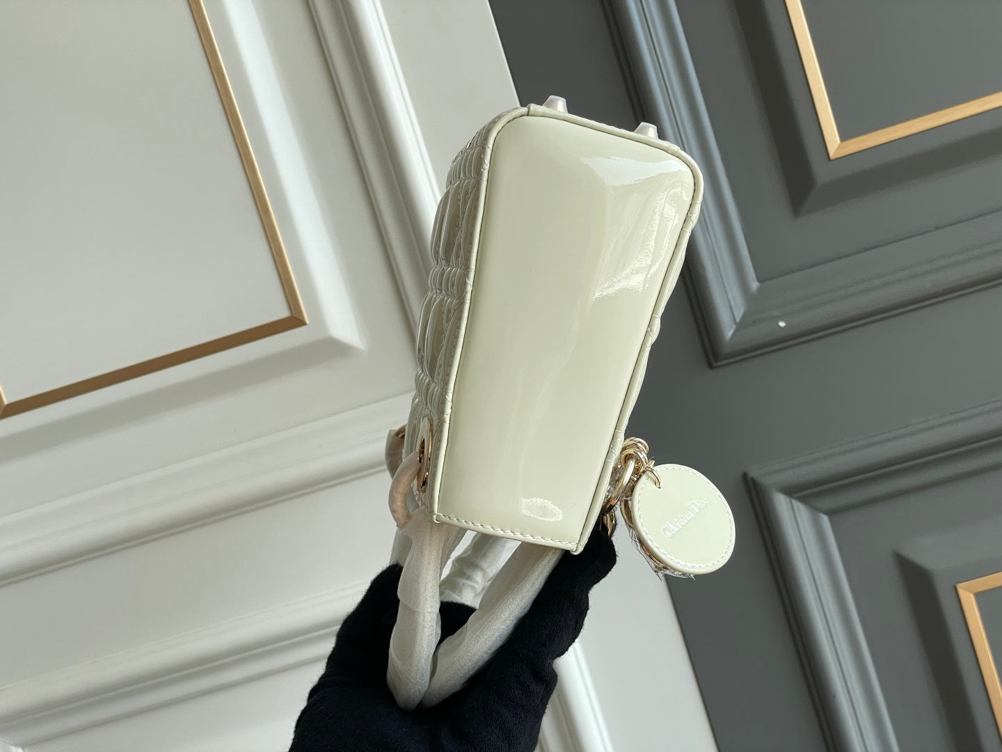 Dior Lady Dior Three-Grid Patent Leather Shoulder Bag