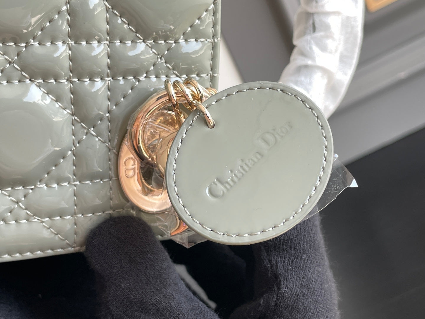 Dior Lady Dior Three-Grid Patent Leather Shoulder Bag