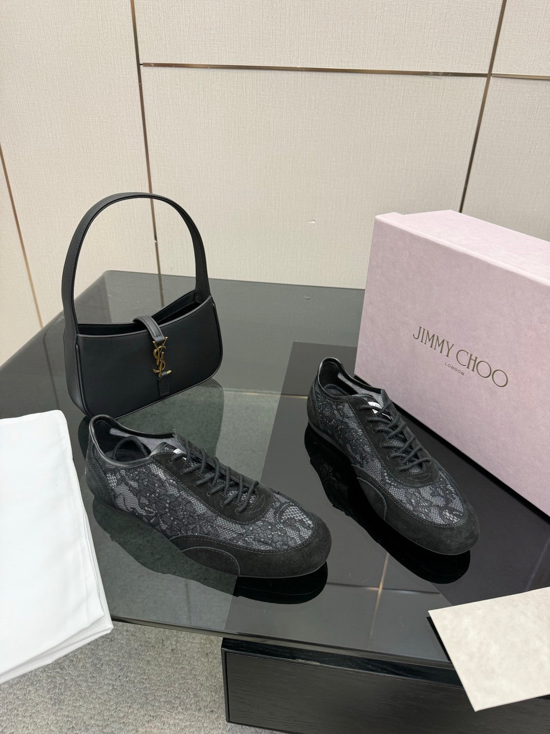 Jimmy Choo Lace-Trimmed Suede Sneakers