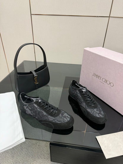 Jimmy Choo Lace-Trimmed Suede Sneakers