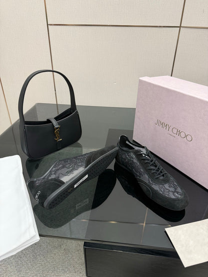 Jimmy Choo Lace-Trimmed Suede Sneakers