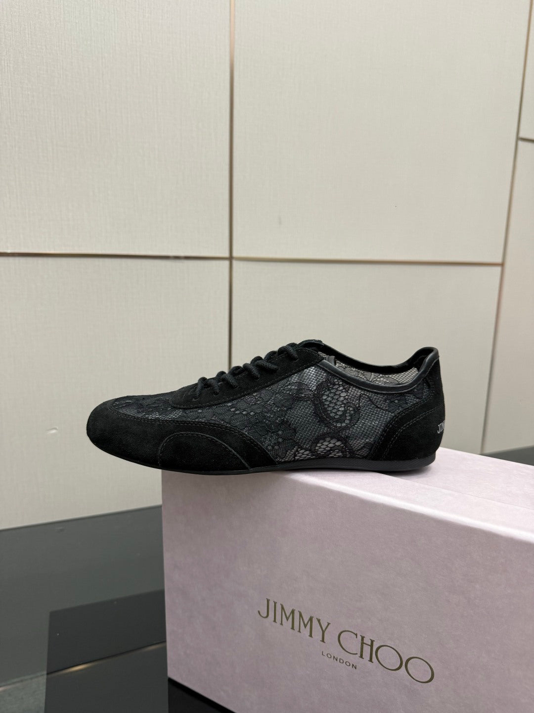 Jimmy Choo Lace-Trimmed Suede Sneakers