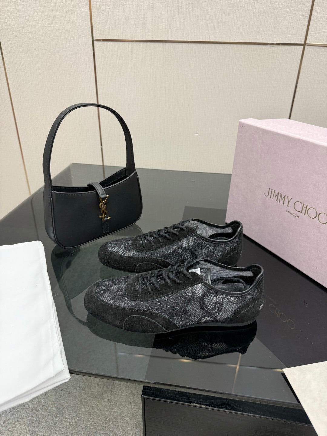 Jimmy Choo Lace-Trimmed Suede Sneakers