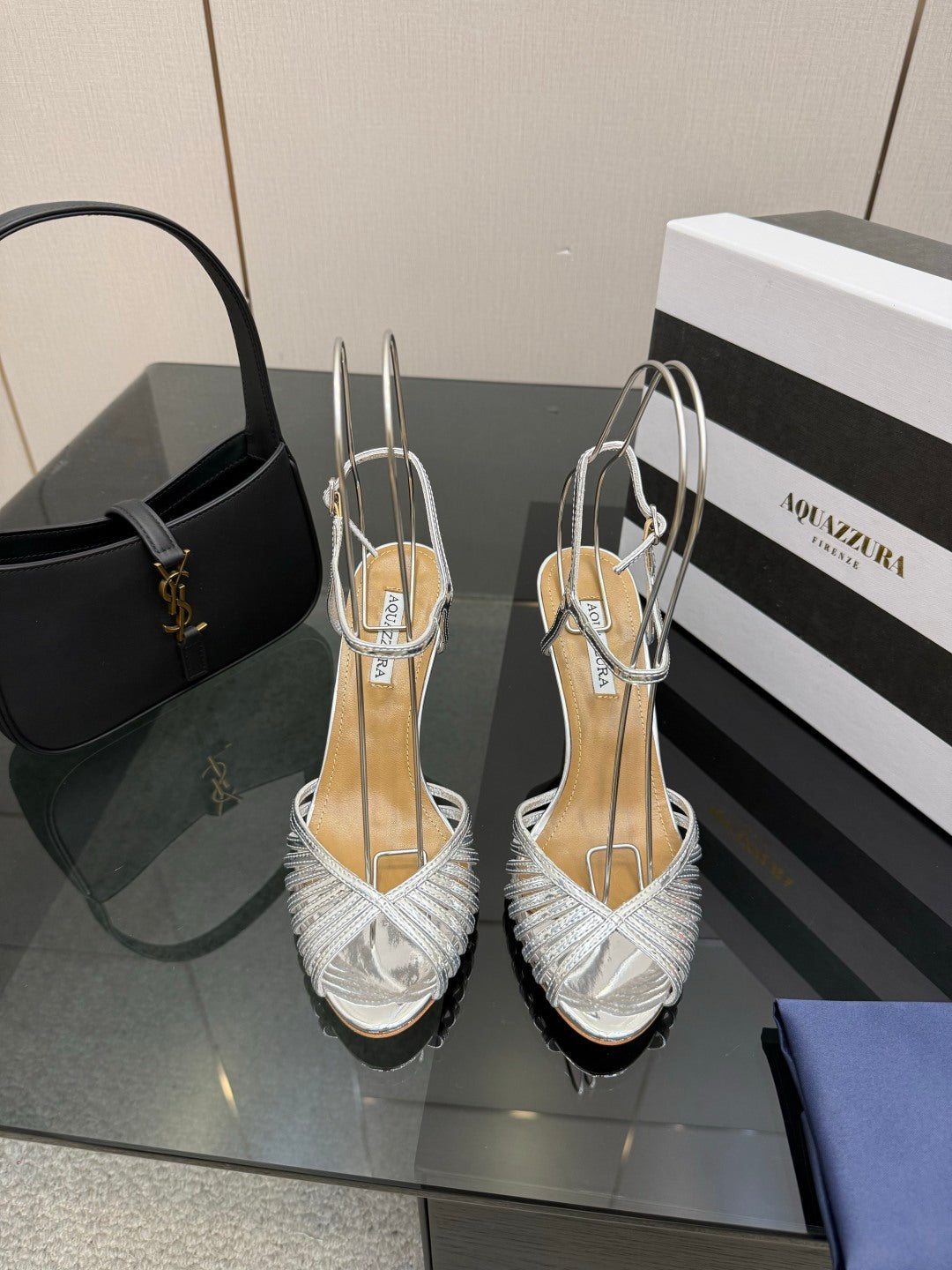 Aquazzura Rhinestone Silk Heeled Sandals – Spring/Summer Collection