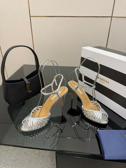 Aquazzura Rhinestone Silk Heeled Sandals – Spring/Summer Collection