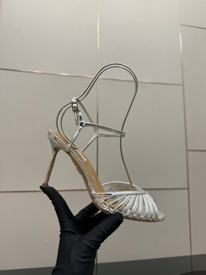 Aquazzura Rhinestone Silk Heeled Sandals – Spring/Summer Collection