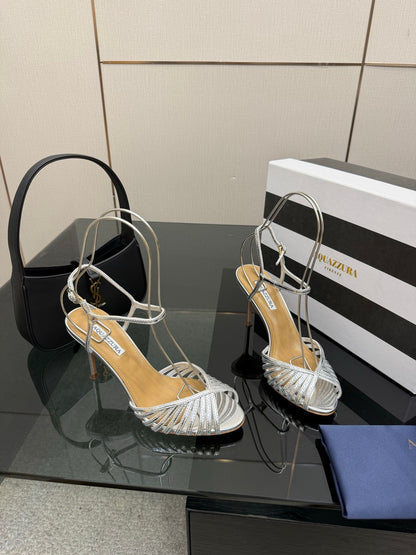 Aquazzura Rhinestone Silk Heeled Sandals – Spring/Summer Collection