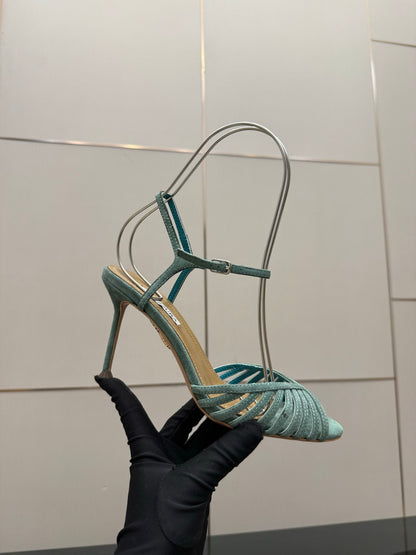 Aquazzura Rhinestone Silk Heeled Sandals – Spring/Summer Collection