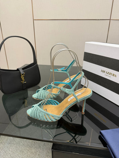 Aquazzura Rhinestone Silk Heeled Sandals – Spring/Summer Collection