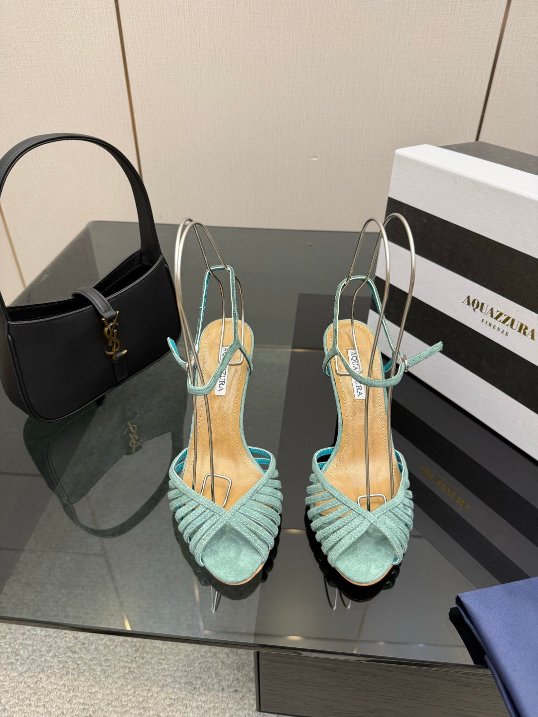 Aquazzura Rhinestone Silk Heeled Sandals – Spring/Summer Collection