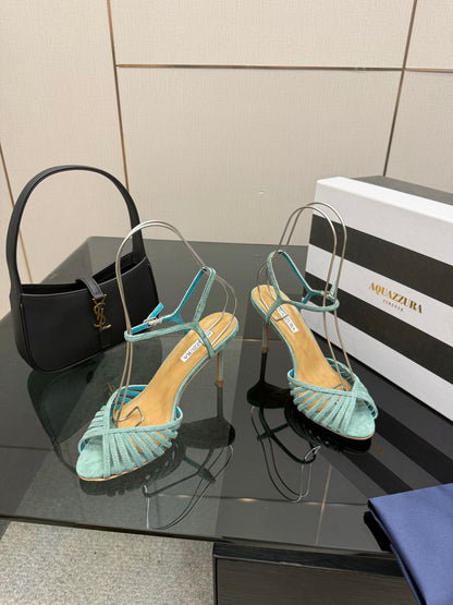 Aquazzura Rhinestone Silk Heeled Sandals – Spring/Summer Collection