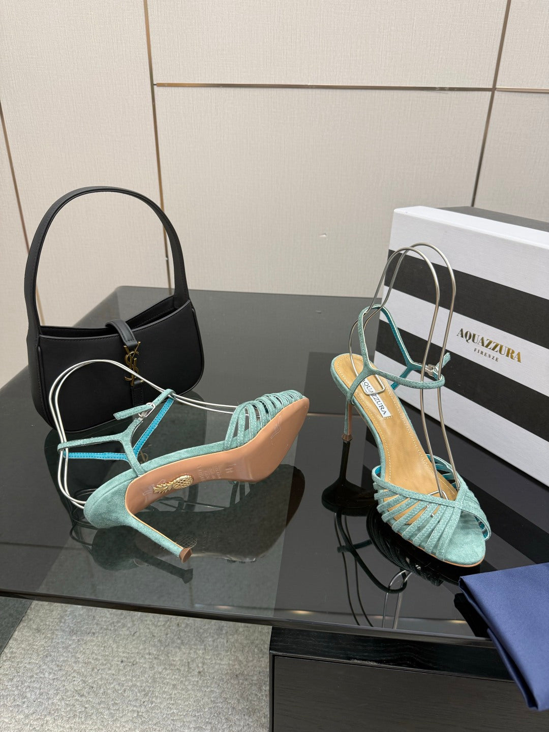 Aquazzura Rhinestone Silk Heeled Sandals – Spring/Summer Collection