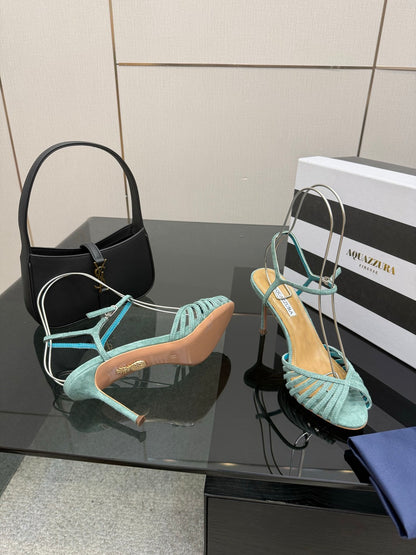 Aquazzura Rhinestone Silk Heeled Sandals – Spring/Summer Collection
