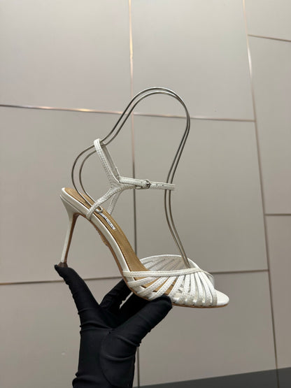 Aquazzura Rhinestone Silk Heeled Sandals – Spring/Summer Collection