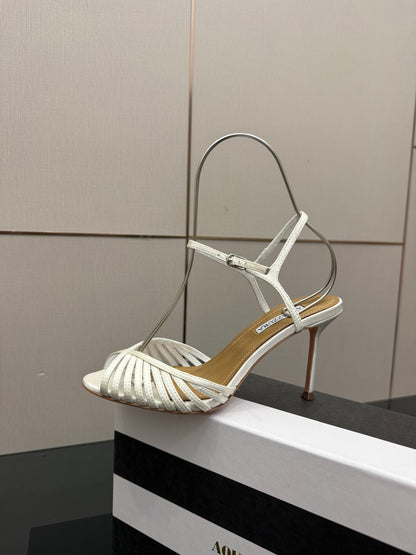 Aquazzura Rhinestone Silk Heeled Sandals – Spring/Summer Collection
