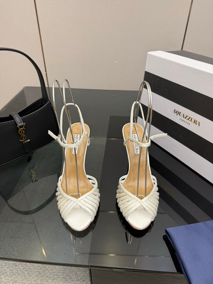 Aquazzura Rhinestone Silk Heeled Sandals – Spring/Summer Collection