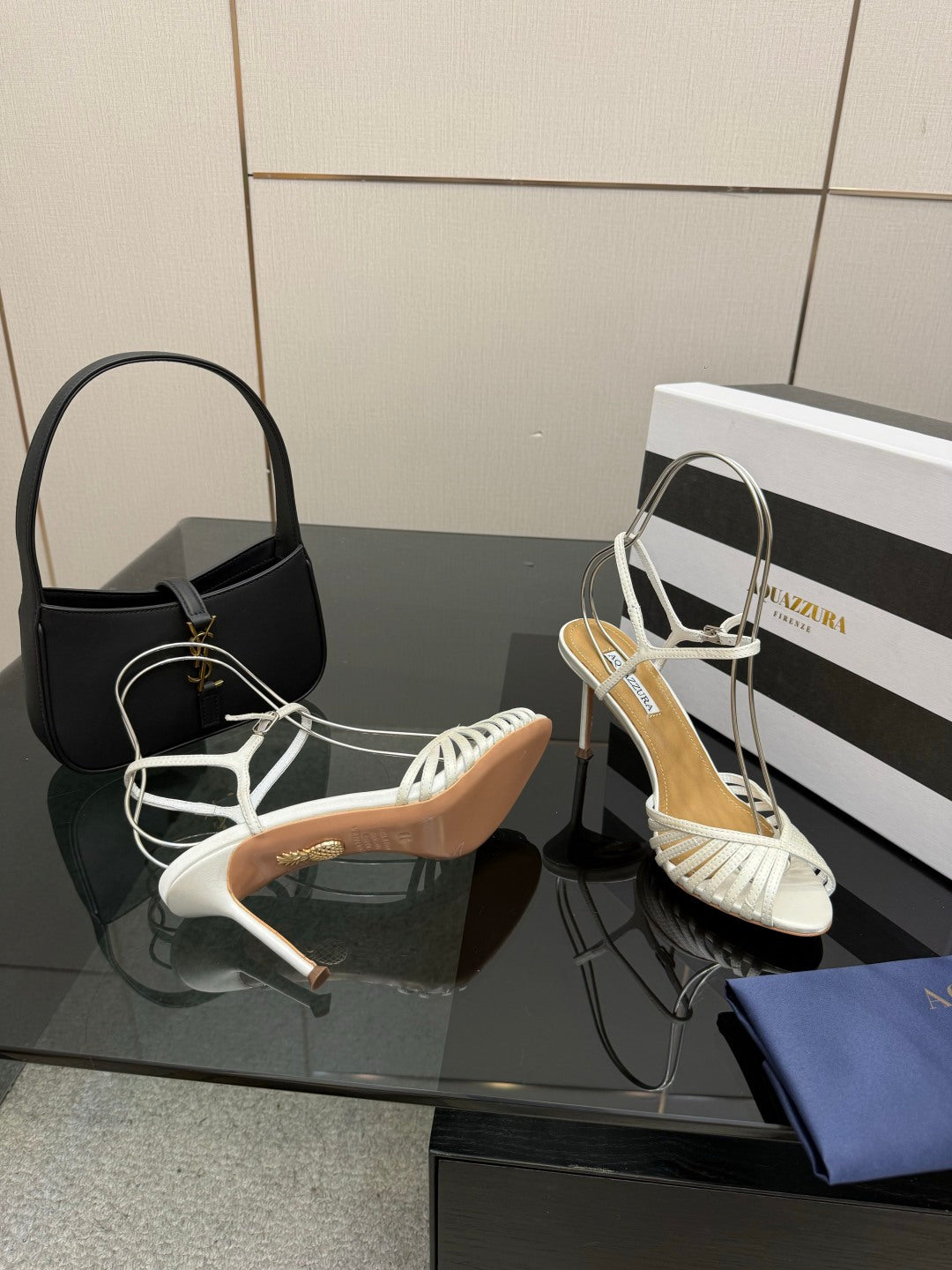 Aquazzura Rhinestone Silk Heeled Sandals – Spring/Summer Collection