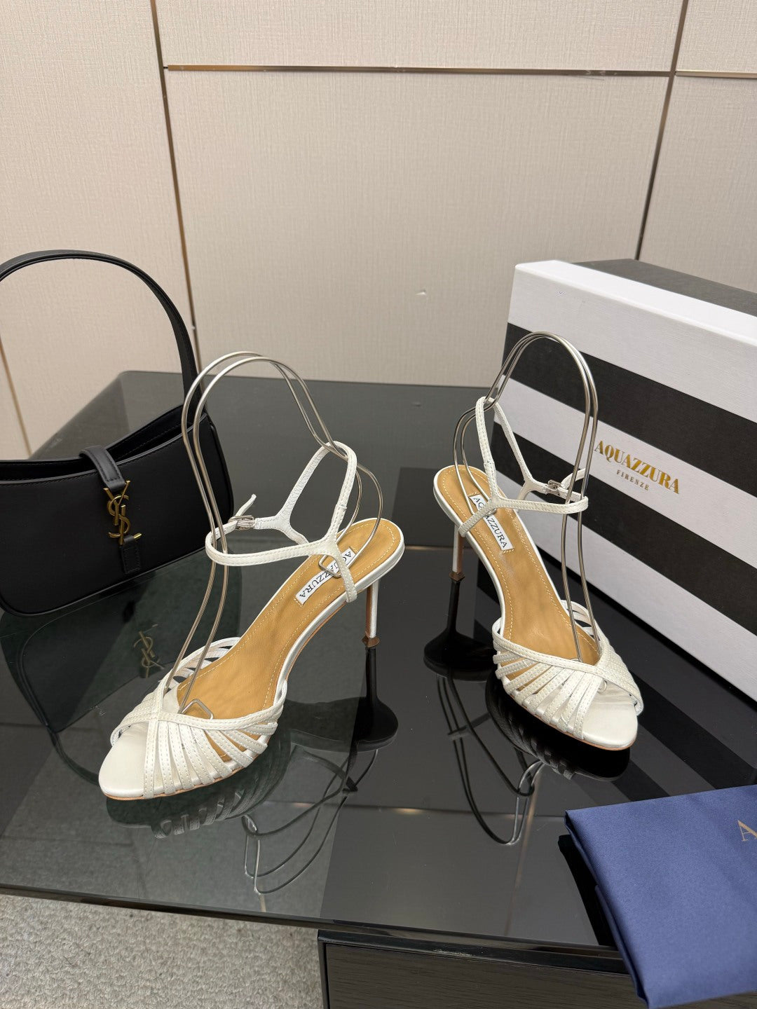 Aquazzura Rhinestone Silk Heeled Sandals – Spring/Summer Collection