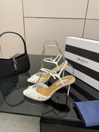 Aquazzura Rhinestone Silk Heeled Sandals – Spring/Summer Collection