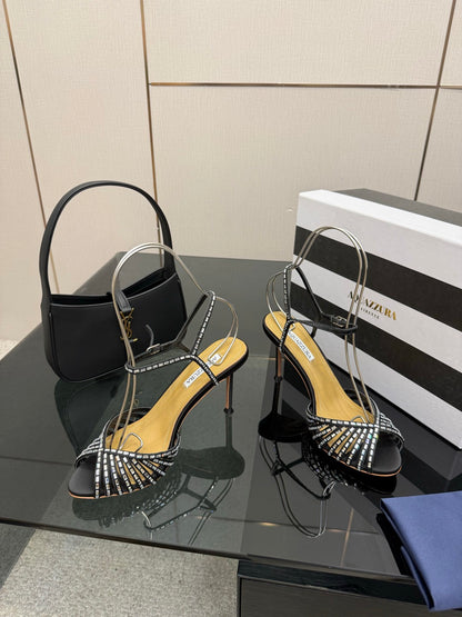 Aquazzura Rhinestone Silk Heeled Sandals – Spring/Summer Collection