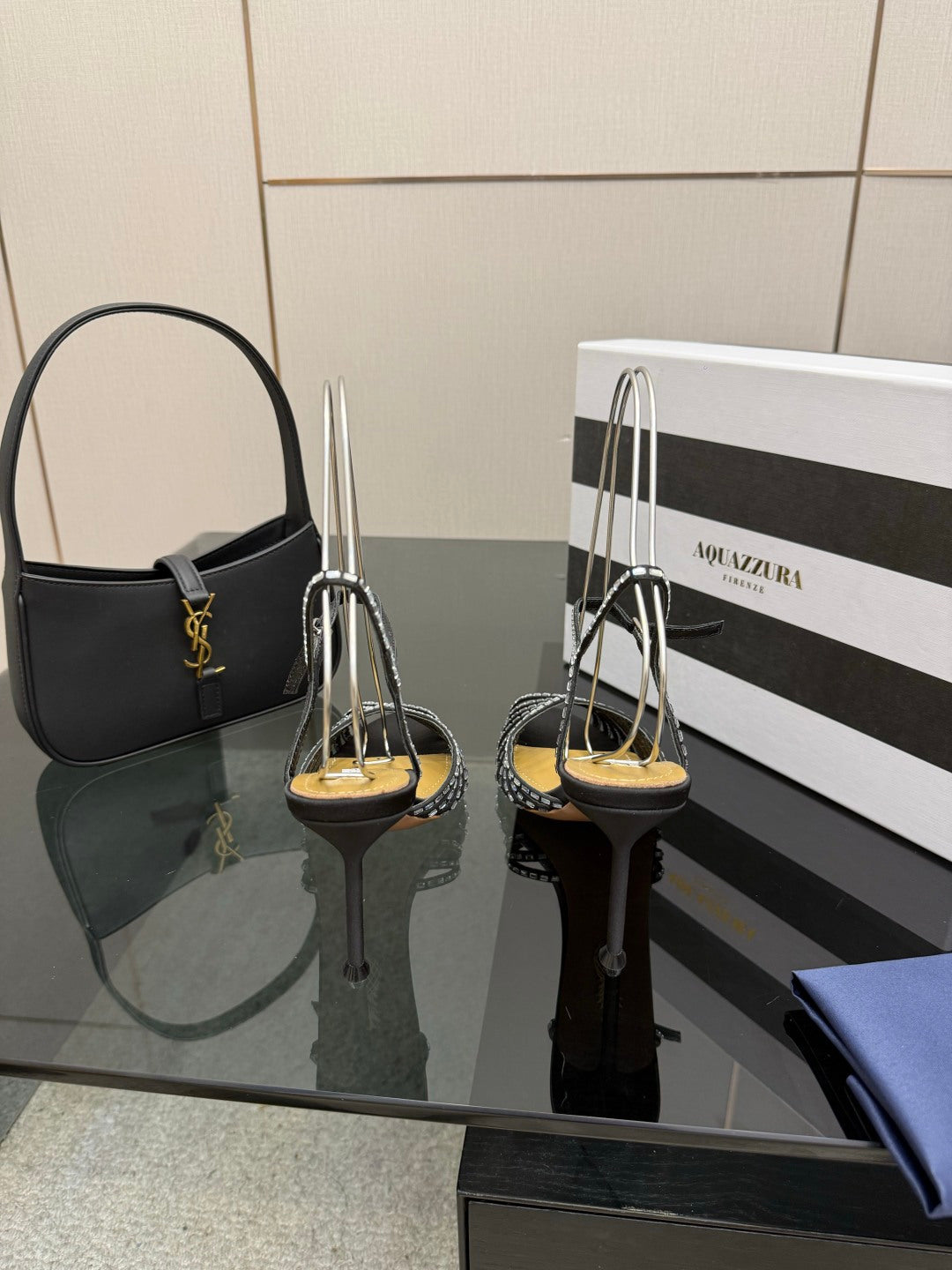 Aquazzura Rhinestone Silk Heeled Sandals – Spring/Summer Collection