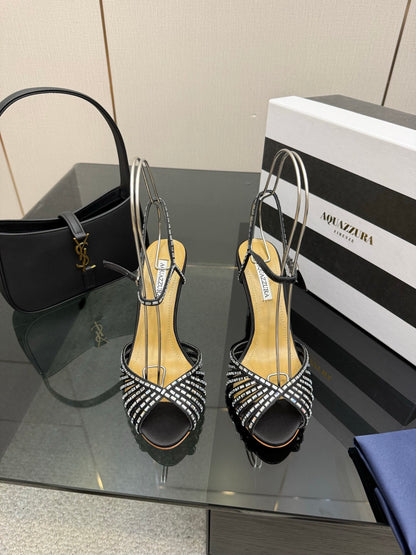 Aquazzura Rhinestone Silk Heeled Sandals – Spring/Summer Collection
