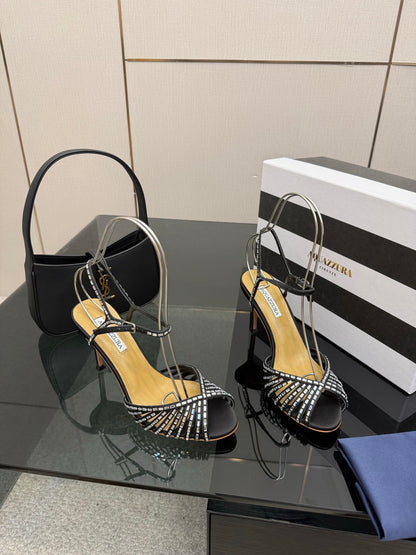 Aquazzura Rhinestone Silk Heeled Sandals – Spring/Summer Collection