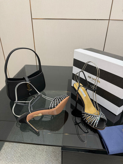 Aquazzura Rhinestone Silk Heeled Sandals – Spring/Summer Collection
