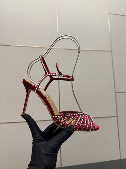 Aquazzura Rhinestone Silk Heeled Sandals – Spring/Summer Collection