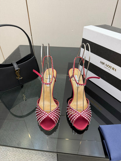 Aquazzura Rhinestone Silk Heeled Sandals – Spring/Summer Collection