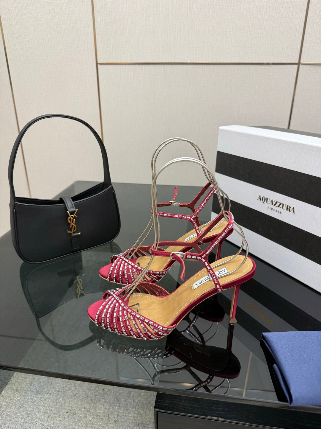 Aquazzura Rhinestone Silk Heeled Sandals – Spring/Summer Collection