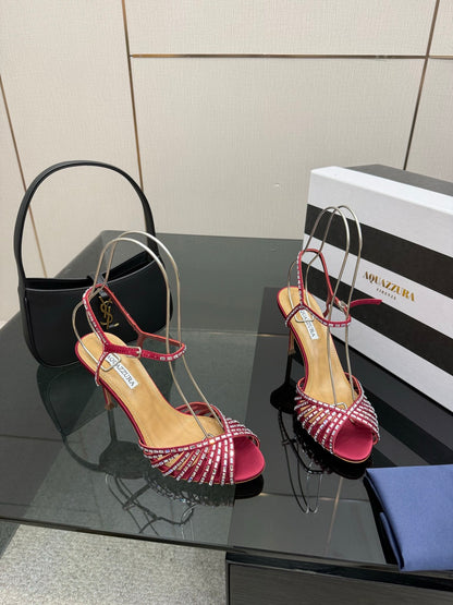 Aquazzura Rhinestone Silk Heeled Sandals – Spring/Summer Collection
