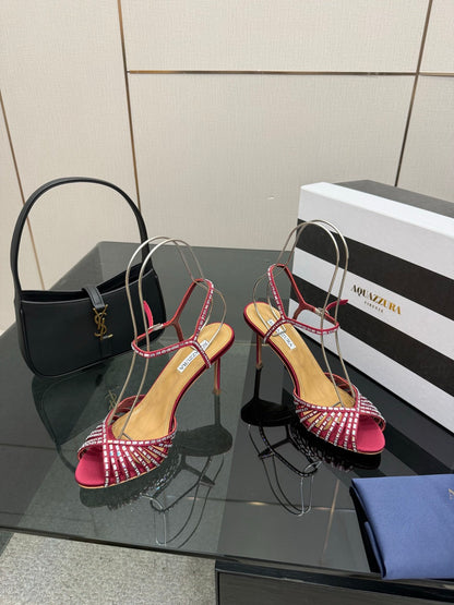 Aquazzura Rhinestone Silk Heeled Sandals – Spring/Summer Collection