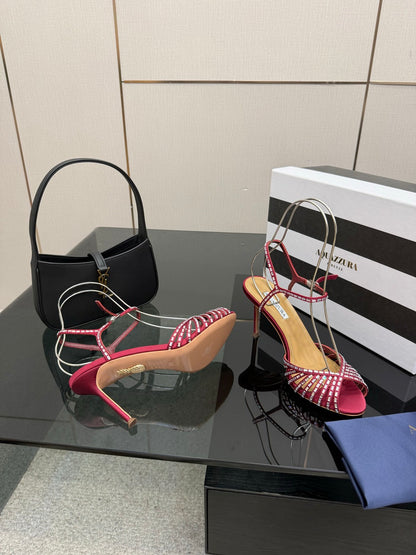 Aquazzura Rhinestone Silk Heeled Sandals – Spring/Summer Collection