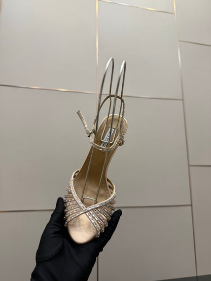 Aquazzura Rhinestone Silk Heeled Sandals – Spring/Summer Collection