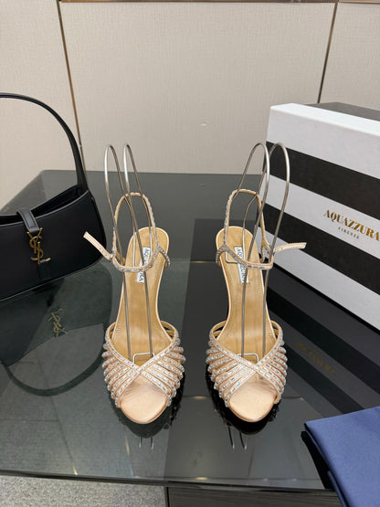 Aquazzura Rhinestone Silk Heeled Sandals – Spring/Summer Collection