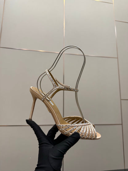 Aquazzura Rhinestone Silk Heeled Sandals – Spring/Summer Collection