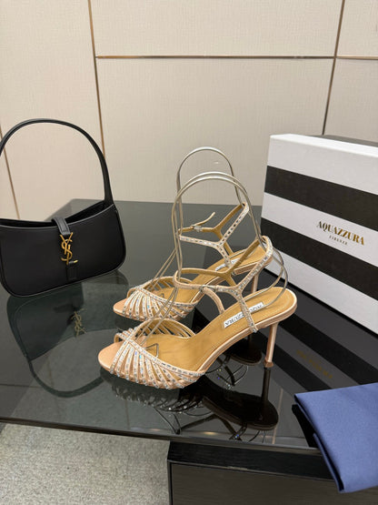 Aquazzura Rhinestone Silk Heeled Sandals – Spring/Summer Collection