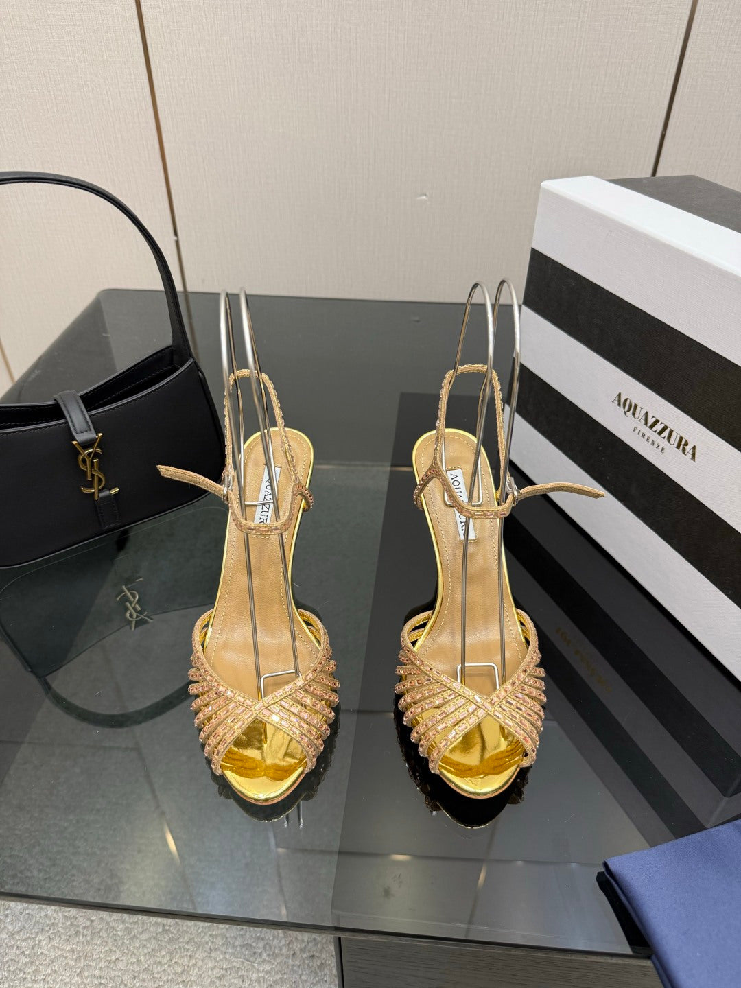 Aquazzura Rhinestone Silk Heeled Sandals – Spring/Summer Collection