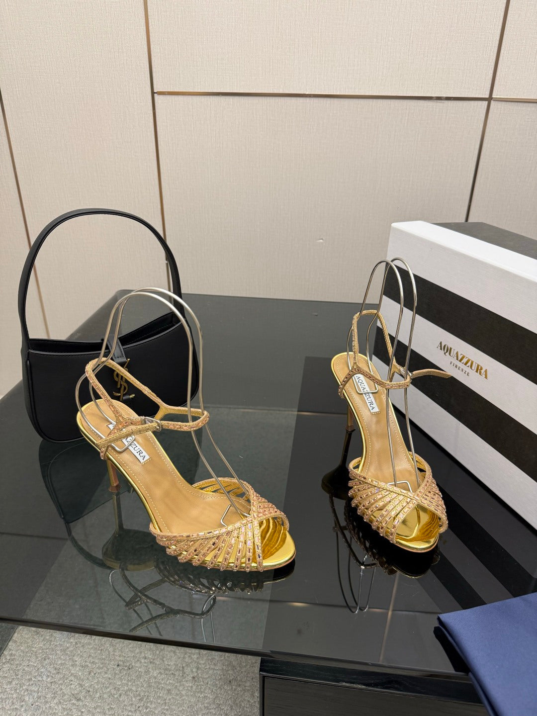Aquazzura Rhinestone Silk Heeled Sandals – Spring/Summer Collection