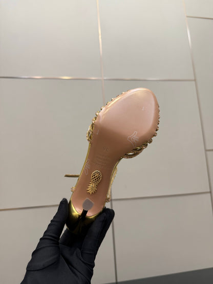 Aquazzura Rhinestone Silk Heeled Sandals – Spring/Summer Collection