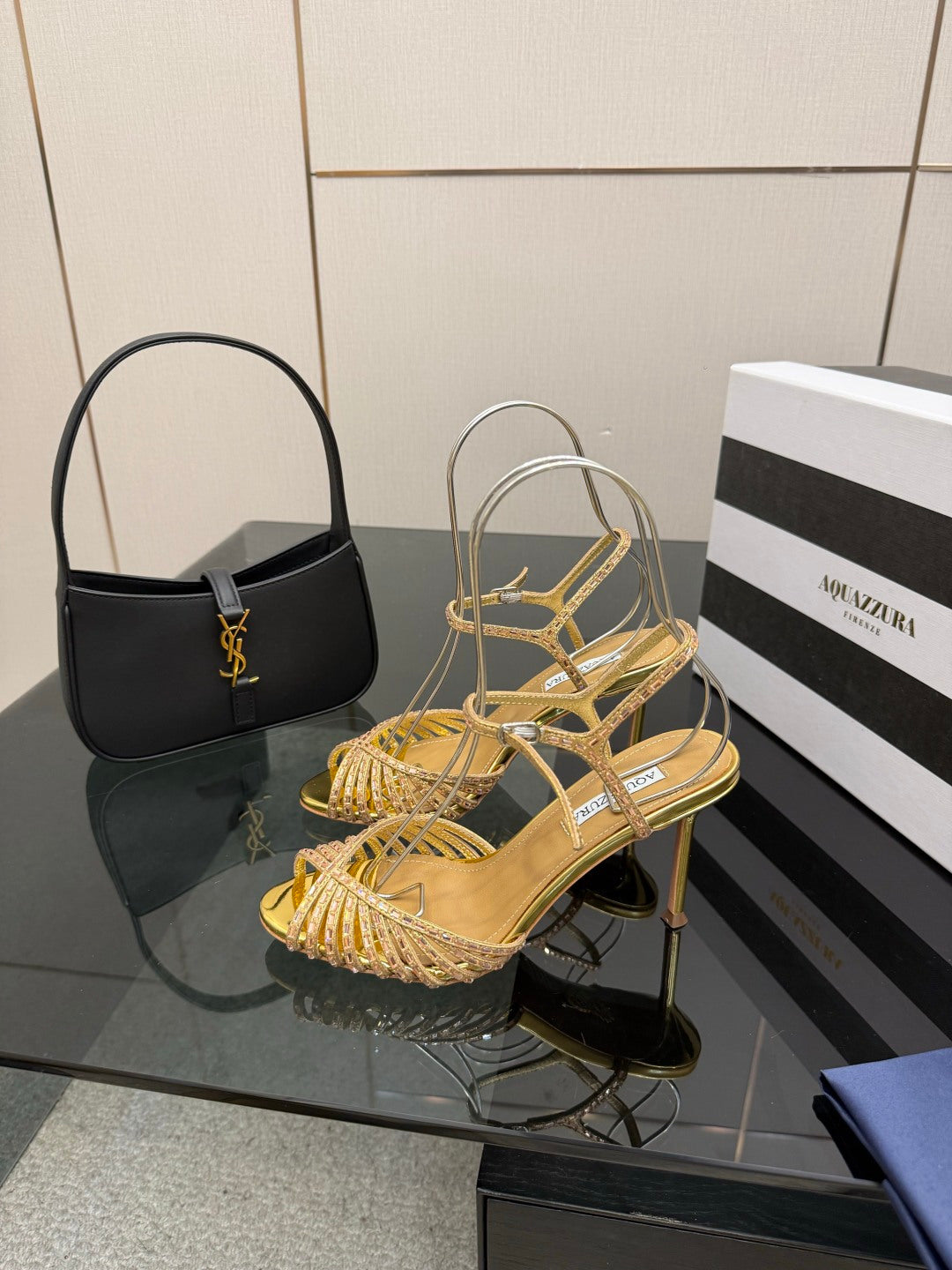Aquazzura Rhinestone Silk Heeled Sandals – Spring/Summer Collection